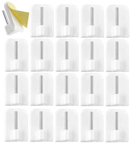 20PCS Self-Adhesive Hooks Net Curtain Hooks Stick on Net Curtain Rod for Curtain Pole Support Plastic Sticky Hooks for Net Curtain Rods Key Door Back Hook for Bathroom Bedroom Kitchen