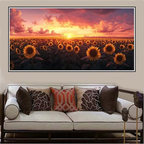 Sunflower Paint by Number for Adults, DIY Sunset Paint by Number Kits for Adults Beginners, Painting by Numbers Canvas Large 40x20cm Acrylic Painting Adult Crafts Hobbies,Gifts for Women -1367