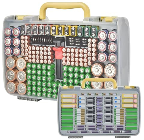 Große Kapazität 269 Batterie Organizer Aufbewahrungsbehälter mit Tester, doppelseitige Batteriehalter Container für AA AAA AAAA C D 9V Lithium 3V CR123 CR1632 18650 Batterien (grau)