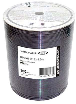 Falcon DVD Double Layer DVD+R DL 8.5GB 240 Min 8x White Inkjet Full Face Printable 0998 - 100 Pack
