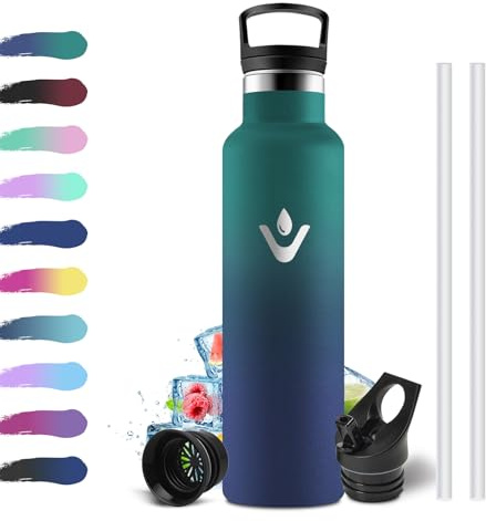 Trinkflasche Edelstahl 750ml, Thermosflasche BPA-Frei, Auslaufsichere Isolierflasche Doppelwandig, Wasserflasche Kohlensaeure Geeignet, Isolierflasche für Fitness, Schule, Outdoor, Erwachsener