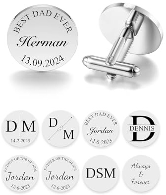 PiercingJak Manschettenknöpfe Herren Personalisiert Initiale Name Datum, 1 Paar Manschettenknöpfe aus Edelstahl mit Gravur und Box Cufflinks für Männer Vater Bräutigam Trauzeuge Hochzeit