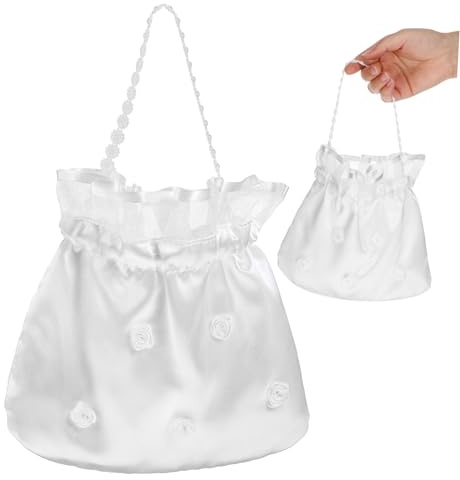 SUPVOX borse da sposa borsa da damigella borse tote in tela per la sposa fanny nozze Borse da donna sacchetti per bomboniere con coulisse Sacchetti di gioielli tessuto bianca