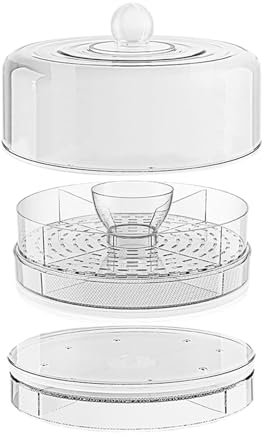Cake Stand with Dome Lid - Salad Serving Bowl | Cooling Carrier Snack Fruit Server | Desert Plate for Kitchen | Sandwich Bowls with Lid for Buffet | Food Protocol Dish for Fruit
