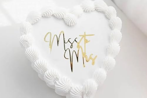 Gold Acrylic Miss To Mrs Cake Topper,Wedding Bridal Shower with Ring Cake Decorations for Bridal Shower Engagement Party Decoration