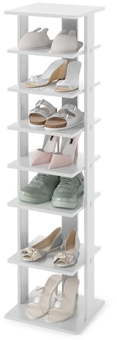 COSTWAY Scarpiera a 7 Ripiani, Scaffale Portascarpe in Legno con 2 Ripiani di Diverse Altezze, Scaffale Portaoggetti Multifunzione per Ingresso Soggiorno Camera da Letto, 28,5x25,5x110 cm (Grigio)