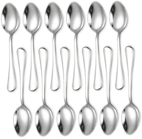 fkngcp Cuillères à Expresso, 12pcs cuillères à café en Acier Inoxydable, 4, 95x0, 98 Pouces Petits pour Le Dessert, café, thé, apéritif