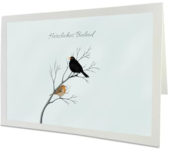 Amsel Rotkehlchen Trauerkarte Grün Herzliches Beileid Beileidskarte mit Umschlag