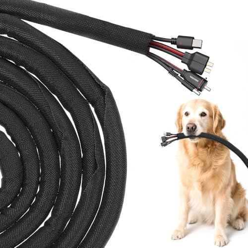 Cord Protector 10ft - 1/2 inch Wire Loom Tubing Cable Sleeve Split Sleeving Protect Cat from Chewing Cords Hider Cords Organizer Protector for USB Power Cord Audio Video Cable