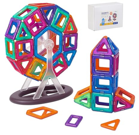 Relaxdays Magnetbausteine, 68-TLG. Set, Verschiedene Formen, Magnetspielzeug, ab 3 Jahre, Magnetsteine Kinder, ABS, bunt