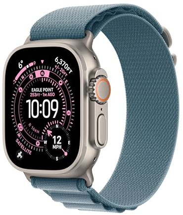 Apple Watch Ultra 3 GPS + Cellular 49mm Premium Running and Multisport Smartwatch with Rugged Natural Titanium Case with Light Blue Alpine Loop - Large. Advanced Health and Fitness Tracking