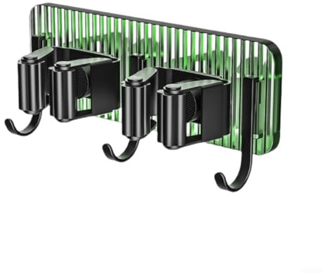 Wall Mounted Mop Clip with Hook Organizer for Brooms, Mops, Umbrellas and Tools in Bathroom, Closet, Garage, and Laundry Room (Green Double)