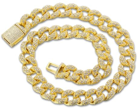 Halukakah Diamant Goldkette für Herren, 18k Echtgold/Platin Plattiert Vollständig Iced Out 16MM Miami Cuban Link Kette Halskette Armband, Lab Diamant Krappenfassung, Geschenk für Ehemann, Freund, Sohn