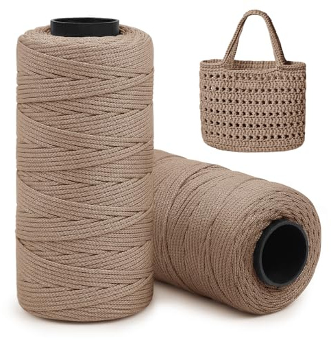Uiopa 2 Pack Polyester Macrame Cord 2mm x 160m, Polyester Yarn for Crocheting Bags, Flat Crochet Bag Cord Macrame Yarn for Baskets, Hats, Home Decor, DIY Crafts