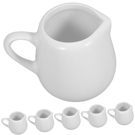 Veemoon Lot de 6 Petits Pichets à Sauce en Porcelaine Blanche 50 Ml avec Anse, Mini Pots à Crème Ergonomiques pour Lait et Sauces, Compatibles Micro-ondes, pour Service Café et Repas