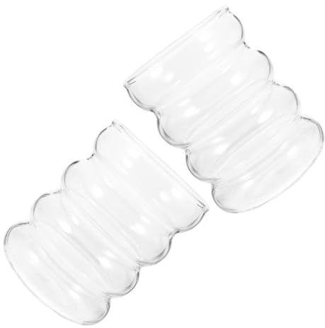 POPETPOP 2 pièces Verres à Boisson Verre Transparent Ondulé Tasses à Café et Lait Résistantes Chaleur Utilisables Micro-ondes pour Maison et Café