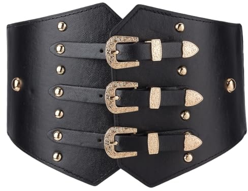 CALFOVERA Corset Extra Large en Cuir PU Noir de 15.3cm Ceinture à Nouer pour Femme Style Guêpière Élastique et Extensible Idéale au Quotidien pour Cosplay Halloween et Autres Occasions Spéciales.