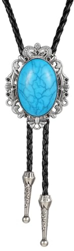 ElevateTech Bolo Tie For Men Necklace Accessories Fashion, Round Shape Western Cowboy Bola Bolero Tie Supplies Western Jewelry Handmade With Alloy Brown Turquoise Cowboy (Blue)