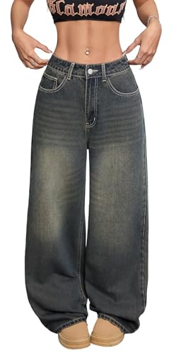 OYICAI Pantalon Denim Baggy Femme Large Jambe Vintage Rétro Y2K 90s Laisé Streetwear Hip Hop Vêtements de Rue rétro décontractés Années 2000 surdimensionnés Style Skateur,H10 Bleu Retro,XXL