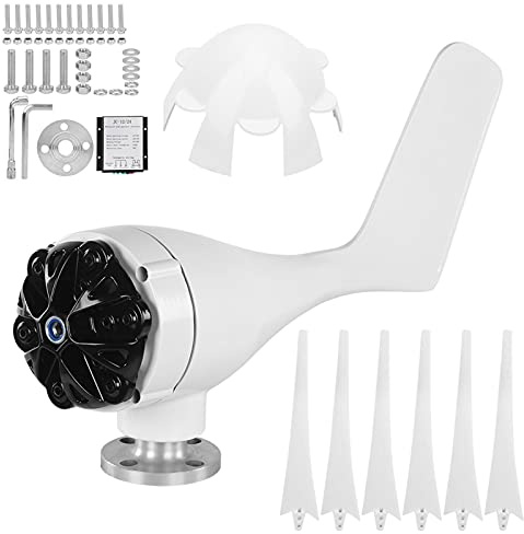 Piccolo generatore eolico Alimentatore a 6 pale Kit turbine eoliche eolico portatile da 300 W per cabine di barche Case mobili Pale in fibra di nylon Lunghezza 21,7 pollici (24 V)