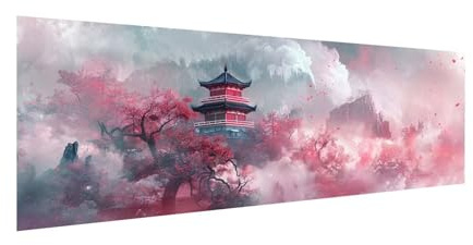 5D Diamond Painting Pabellón Pintura Diamante Adultos, DIY Dibujos con Diamantes flores cerezo Cuadro Diamantes Grande 75x25cm, Punto de Cruz Diamante Lienzo Manualidades Niños, Decoracion Hogar 2Y-57