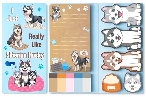 FOSDICK 440 Blätter Haftnotizen Set Husky, Niedlicher Cartoon Selbstklebende Notizzettel, Beschreibbare Klebezettel, Bunte Niedliche Hunde Memo Pads für Büro Schule Geschenk