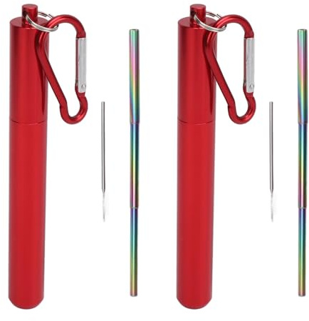 2 pajitas de metal plegables, pajitas telescópicas reutilizables, pajitas de viaje de acero inoxidable con cepillos de limpieza, diseño retráctil compacto para café helado,