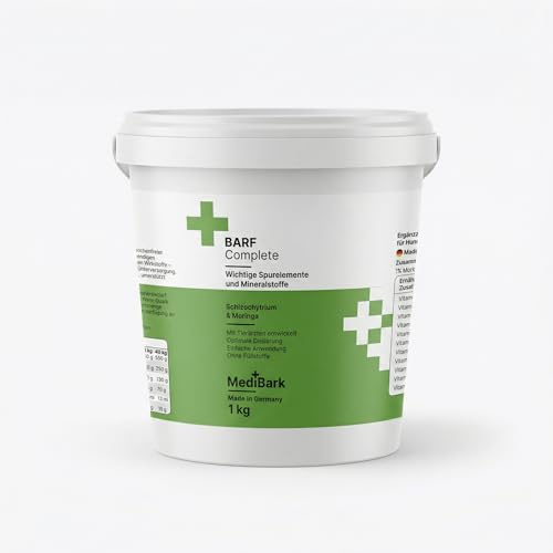 MediBark Barf Komplett pulver för hundar 1 kg – Barf allsidig vård utvecklad av veterinärer inklusive receptbok – rik på vitaminer, mineraler, omega 3-alger, moringa och blåbär