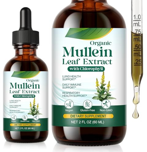 Mullein Drops for Lungs,Mullein Leaf Extract for Lung with Chlorophyll 60ml | Natural Herbal Supplement Respiratory Support mullein drops for Lungs Cleanse Respiratory Function