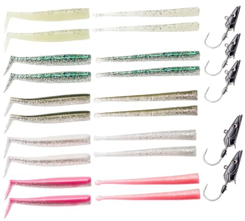 Savage Gear Sandeel Kit - 10cm & 11cm Paddelschwanz & Schneckenköder für Meeresangler, inkl. Jigköpfe, perfekt für die Jagd auf Raubfische im Salzwasser, Sortiert, verschieden