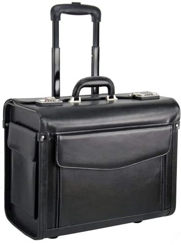 Bowatex Lehrer Leder Aktenkoffer Trolley Pilotenkoffer 46 cm Schwarz