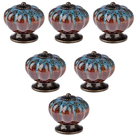 VALINK 6 Pcs 40mm Pull Handle, Vintage Pumpkin Ceramic Door Knobs, Cabinet Drawer Cupboard Kitchen Closet Box Bin Shutters Bathroom Cabinets Knobs Handle Pull, Home Furniture Decorating Handles Knobs