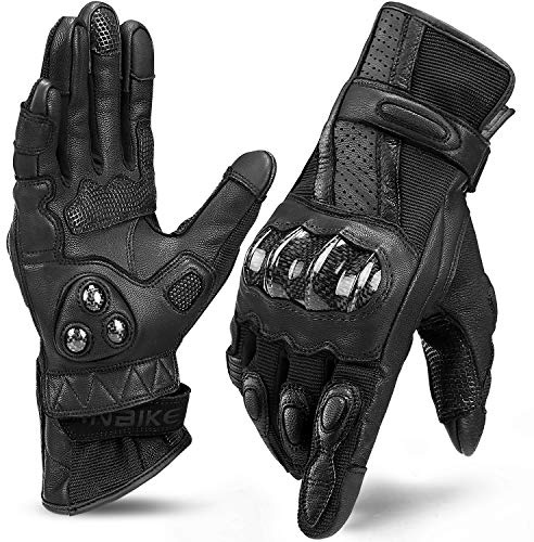 INBIKE Leather Motorcycle Gloves with Carbon Fiber Hard Knuckle Touch Screen for Women All Black Small
