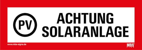 Warnaufkleber Feuerwehr „PV ACHTUNG SOLARANLAGE“ Hinweis nach DIN 4066 | 21 x 7,4 cm Made in Germany