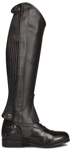 Ovation Women's Pro Leather Half Chaps - Premium Top Grain Leather Black Riding Chaps with Stretch Panels and Snap Closures, Medium