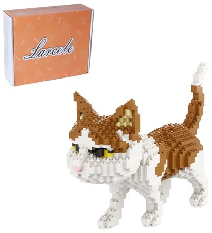 Larcele 1390 Pezzi Set di Micro Mattoncini da Costruzione, Mini Mattoni Animali da Costruzione, KLJM-05 (Gatto, Modello 4945)