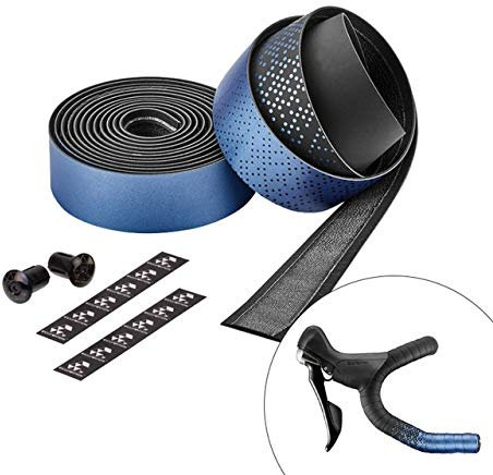 NSGJUYT Fahrradlenker. Fahrradlenkerband Erweitert Lenkerband mit Leder Touch-Shinning Metallic Rennrad Tape-Gel-Verpackungs-Zubehör (Color : Blue)