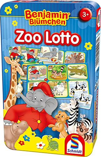Schmidt Spiele 51447 Benjamin Blümchen, Zoo Lotto, Reisespiel | Bring mich mit Spiel in der Metalldose