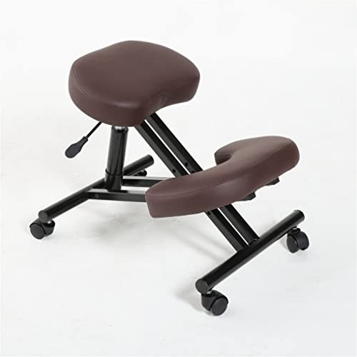 WAEYZ Kniestuhl, Ergonomische Haltung Stuhl für Büro, Einstellbar Verbessert und Korrigiert Die Haltung Stuhl, mit Dicken Kissen Pad und Sitz Rollen (Color : Brown)