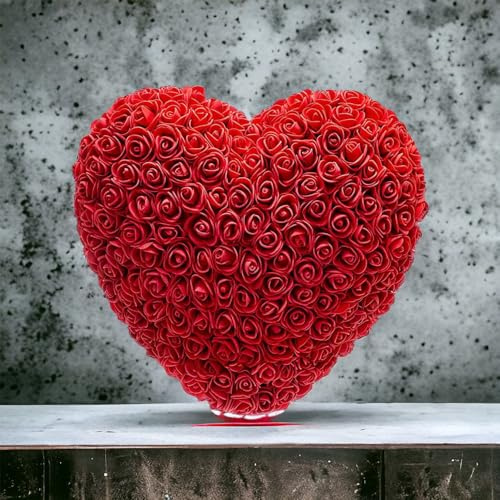 GMM Cuore di rose artificiali in scatola regalo idea romantica per lei/lui San Valentino fidanzata compleanno festa della mamma (rosso)
