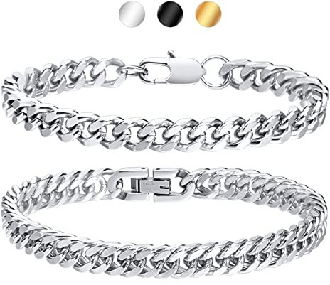 Armband Herren Jungs Edelstahl 2 Stücke- Herrenarmbänder Silber/Schwarz/Vergoldet Herren Armband Panzerkette 19/21/23 cm Geschenk für Ihn DAD Freund Ehemann Bruder (Silber, Zentimeter, 19.00)