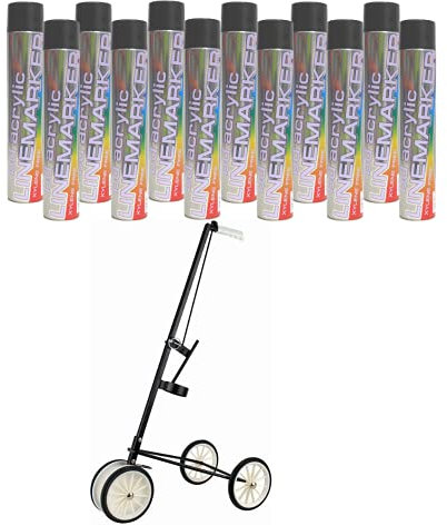 12x Black Floor Line Marker Spray Paint & 1x 4 Wheel Line Marker Spray Paint Applicator.For Schools, Sports Surfaces, Industrial marking,Safety Marking (Black Aerosols x12 & x1 4 Wheel Applicator)