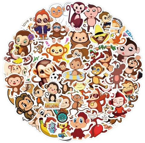 Animal Monkeys Aufkleber für Laptop (50 PCS),Geschenk für Kinder Jugendliche Erwachsene Jungen,Affen Stickers Wasserdicht Vinyl Aufkleber für Scrapbook,Skateboard,Auto,Gepäck