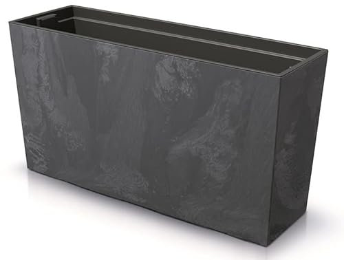 BirnePower Blumenkasten Blumenkübel Blumentopf Pflanzkasten Balkonkasten Beton Optik Pflanzgefäß Middle 77cm x 41cm mit Pflanzeinsatz (Anthrazit Beton)