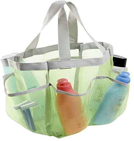 VALINK Netz-Strandtasche, faltbare Reise-Umhängetasche mit 6 Taschen, Sandspielzeug-Aufbewahrungsnetztasche für Familie, Strand, Urlaub, Organizer, Grün