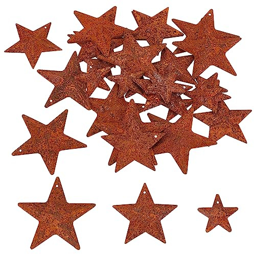 GORGECRAFT 30Stk 3 Größen Metall Rostiger Scheunenstern 25mm 38mm 47mm Mini Stern Deko Antike Metallstern Dekohänger Sterne Weihnachtsdeko Für Heimwerker Handwerk Haustür Wanddekoration