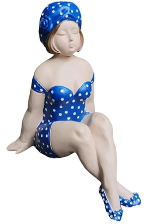 Aspinaworld Gartenfigur Badenixe sitzend 21 cm blau – Badefigur mit Punkten für Poolrand