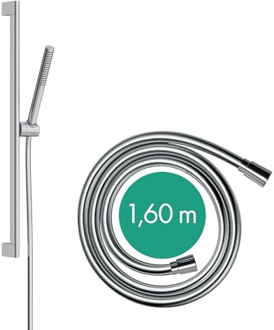 hansgrohe Pulsify S - Duschset mit Duschkopf wassersparend (EcoSmart+, PowderRain-Strahl), Duschschlauch (1,60 m) und Duschstange (0,65 m), Chrom, 24373000