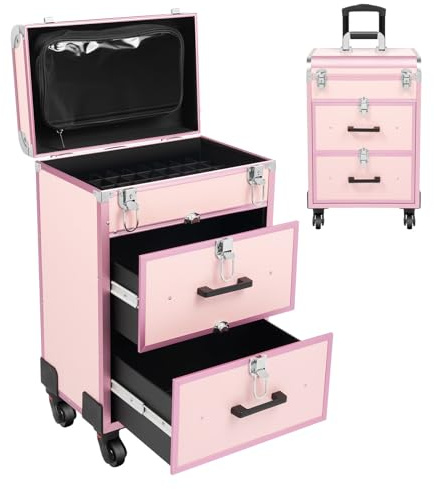 OUBUBY Kosmetikkoffer Trolley 3-in-1 Kosmetikkoffer Groß Kosmetik Trolley Make up Koffer Schminkkoffer mit Rollen Friseurkoffer Alu Beauty Case Nagelkoffer Multikoffer, Rosegold