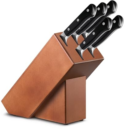 AUSONIA - CEPPO 5 COLTELLI BLOCCO IN LEGNO CILIEGIO COLTELLI FORGIATI CON CEPPO SET COLTELLI DA CUCINA 5 PEZZI